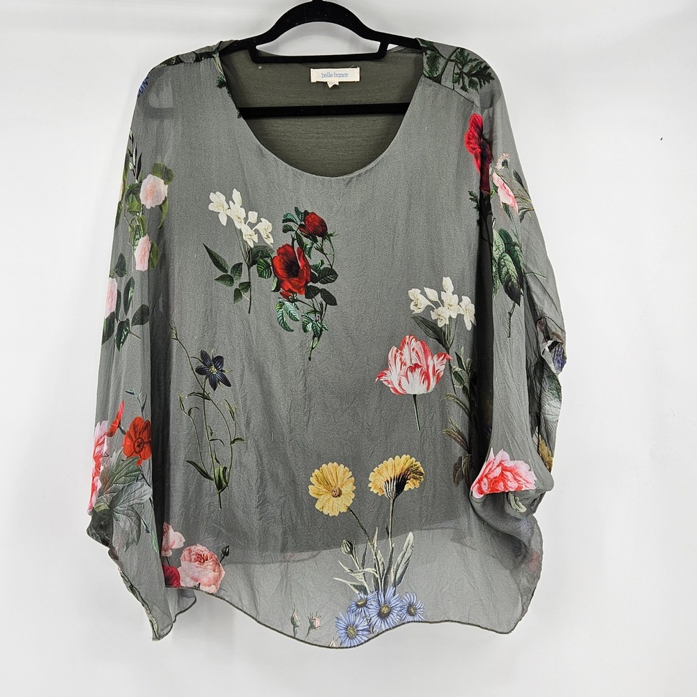 Belle France Italian Sheer Floral Blouse Top Large Fairy Romantic Oversized Boho